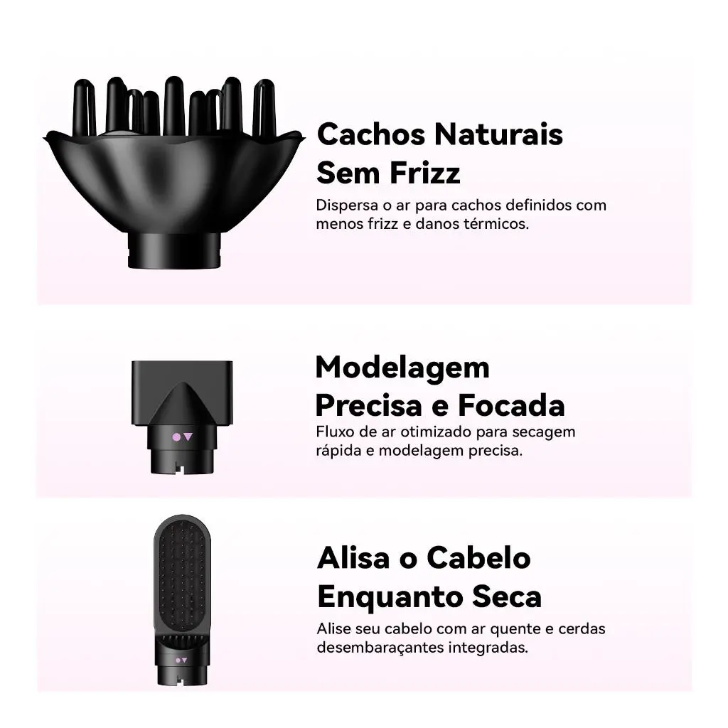 Acessórios difusor, bico concentrador e escova alisadora do GOKOCO